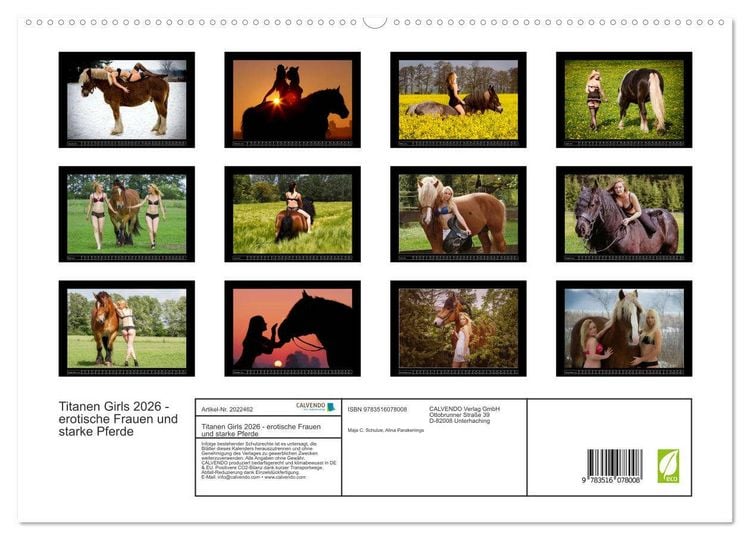Produktbild: Titanen Girls 2026 - erotische Frauen und starke Pferde (hochwertiger Premium Wandkalender 2026 DIN A2 quer), Kunstdruck in Hochglanz