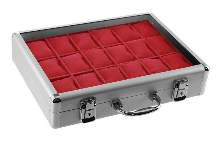 Produktbild: Uhrenkoffer Alu, innen rot, f&uuml;r 18 Uhren