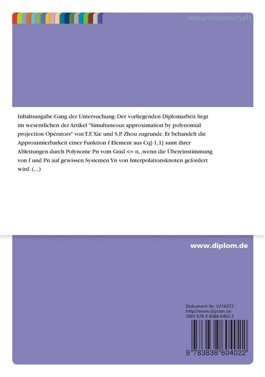Produktbild: Zur Simulation Approximierbarkeit einer Funktion samt Ableitungen durch Polynome