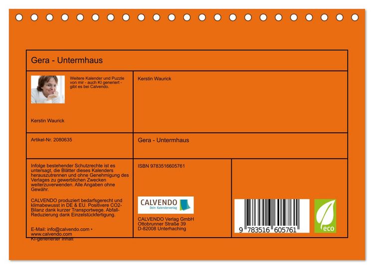 Produktbild: Gera - Untermhaus (Tischkalender 2026 DIN A5 quer), CALVENDO Monatskalender