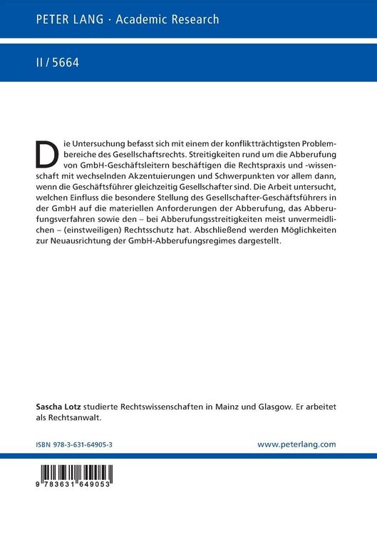 Produktbild: Die Abberufung des GmbH-Gesellschafter-Gesch&auml;ftsf&uuml;hrers