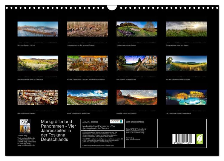 Produktbild: Markgr&auml;flerland-Panoramen - Vier Jahreszeiten in der Toskana Deutschlands (Wandkalender 2026 DIN A3 quer), CALVENDO Monatskalender
