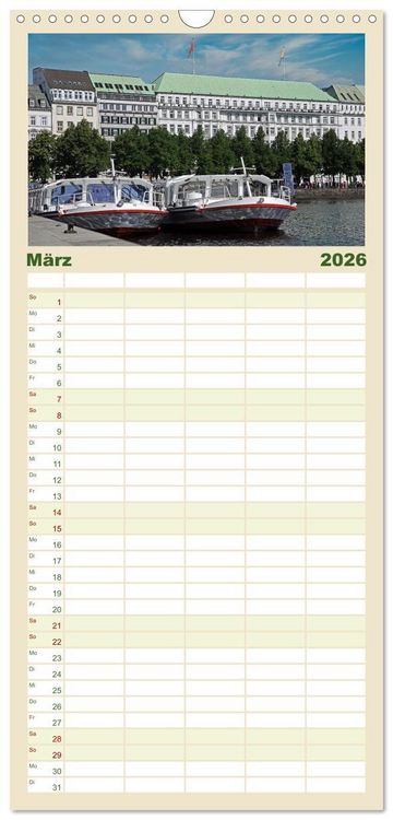 Produktbild: Familienplaner 2026 - Alsteransichten in Hamburg mit 5 Spalten (Wandkalender, 21 x 45 cm) CALVENDO