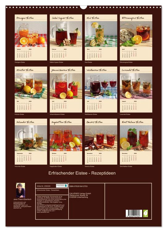 Produktbild: Erfrischender Eistee - Rezeptideen (Wandkalender 2026 DIN A2 hoch), CALVENDO Monatskalender
