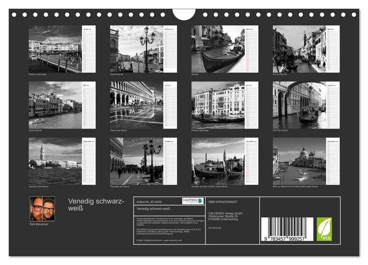 Produktbild: Venedig schwarz-wei&szlig; (Wandkalender 2026 DIN A4 quer), CALVENDO Monatskalender