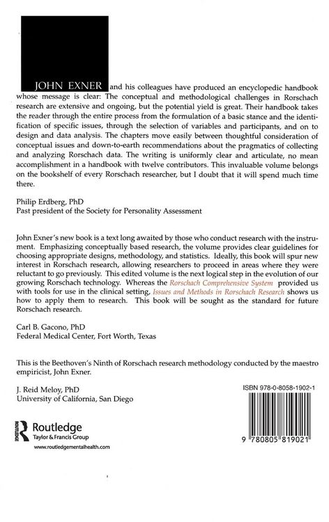 Produktbild: Issues and Methods in Rorschach Research