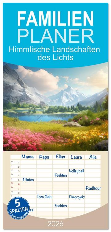 Produktbild: Familienplaner 2026 - Himmlische Landschaften des Lichts mit 5 Spalten (Wandkalender, 21 x 45 cm) CALVENDO