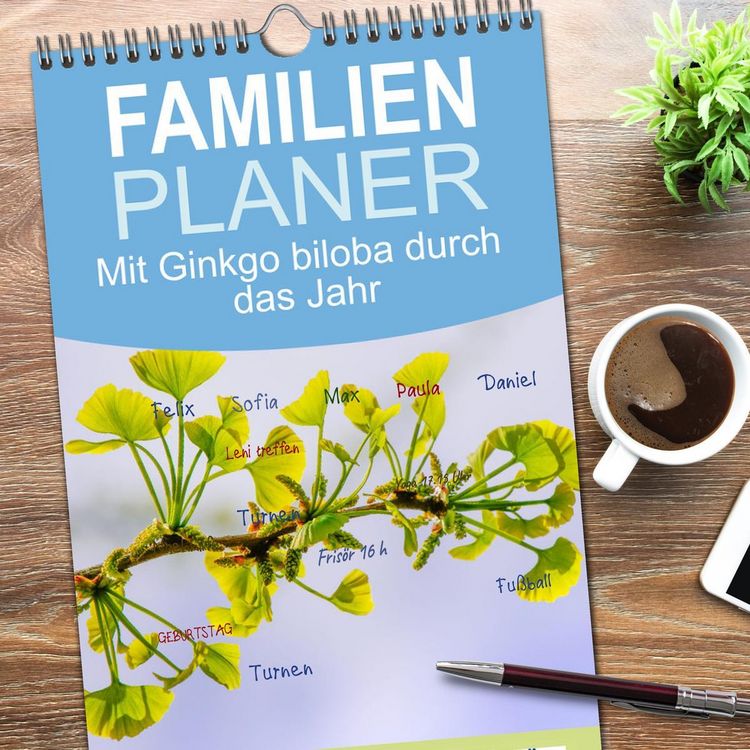 Produktbild: Familienplaner 2026 - Mit Ginkgo biloba durch das Jahr mit 5 Spalten (Wandkalender, 21 x 45 cm) CALVENDO