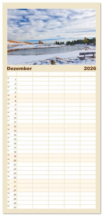 Produktbild: Familienplaner 2026 - Bezaubernde Bergseen mit 5 Spalten (Wandkalender, 21 x 45 cm) CALVENDO