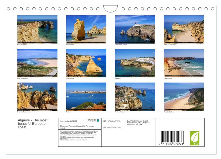 Produktbild: Algarve - The most beautiful European coast (Wall Calendar 2026 DIN A4 landscape), CALVENDO 12 Month Wall Calendar