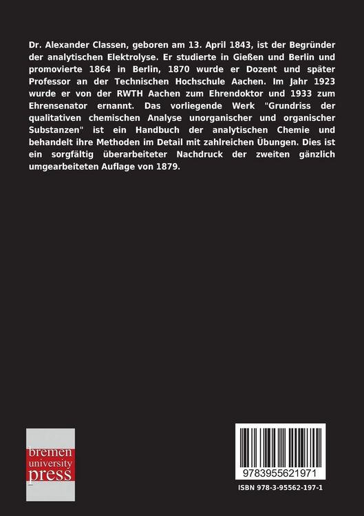 Produktbild: Grundriss der qualitativen chemischen Analyse unorganischer und organischer Substanzen