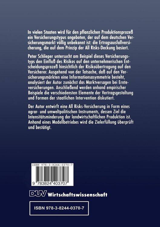 Produktbild: Ertragsausfallversicherung und Intensit&auml;t pflanzlicher Produktion