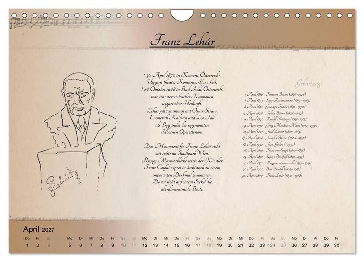 Produktbild: Von Mozart bis Beethoven (Wandkalender 2027 DIN A4 quer), CALVENDO Monatskalender