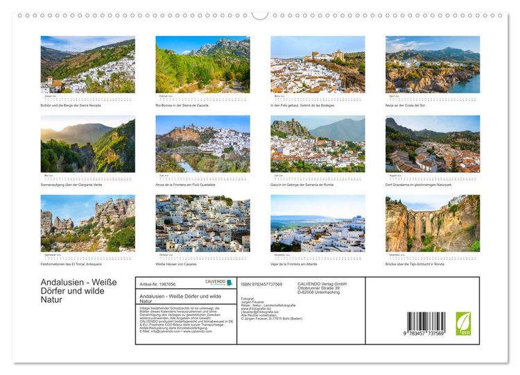 Produktbild: Andalusien - Wei&szlig;e D&ouml;rfer und wilde Natur (hochwertiger Premium Wandkalender 2026 DIN A2 quer), Kunstdruck in Hochglanz