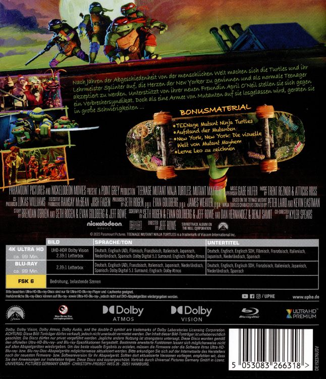 Produktbild: Teenage Mutant Ninja Turtles: Mutant Mayhem (4K Ultra HD) (+ Blu-ray)