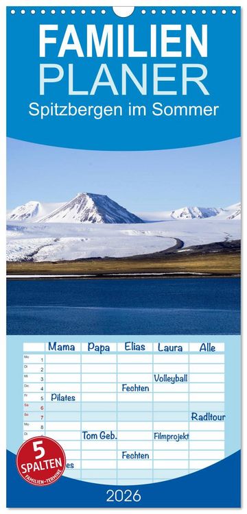 Produktbild: Familienplaner 2026 - Spitzbergen im Sommer mit 5 Spalten (Wandkalender, 21 x 45 cm) CALVENDO