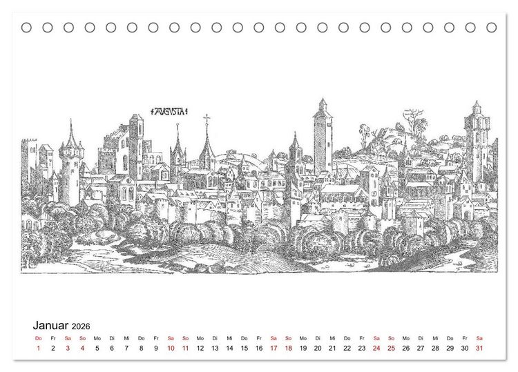 Produktbild: Schedelsche Weltchronik Deutsche St&auml;dte 1493 (Tischkalender 2026 DIN A5 quer), CALVENDO Monatskalender