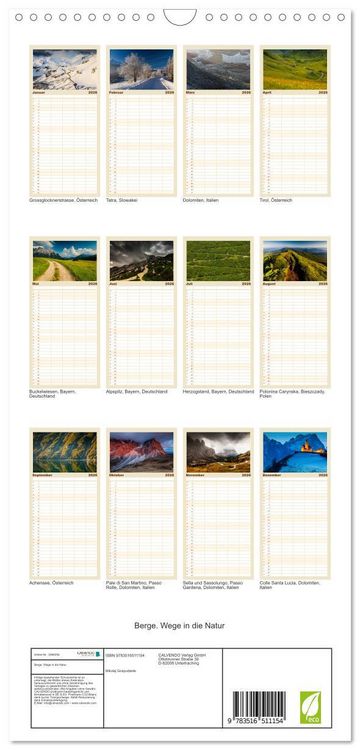 Produktbild: Familienplaner 2026 - Berge. Wege in die Natur mit 5 Spalten (Wandkalender, 21 x 45 cm) CALVENDO