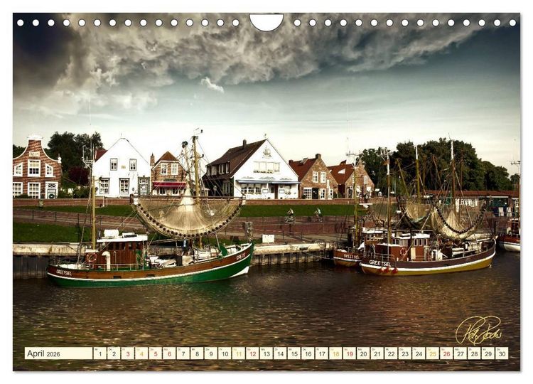 Produktbild: Ostfriesland - die alten H&auml;fen, Vintage-Style (Wandkalender 2026 DIN A4 quer), CALVENDO Monatskalender