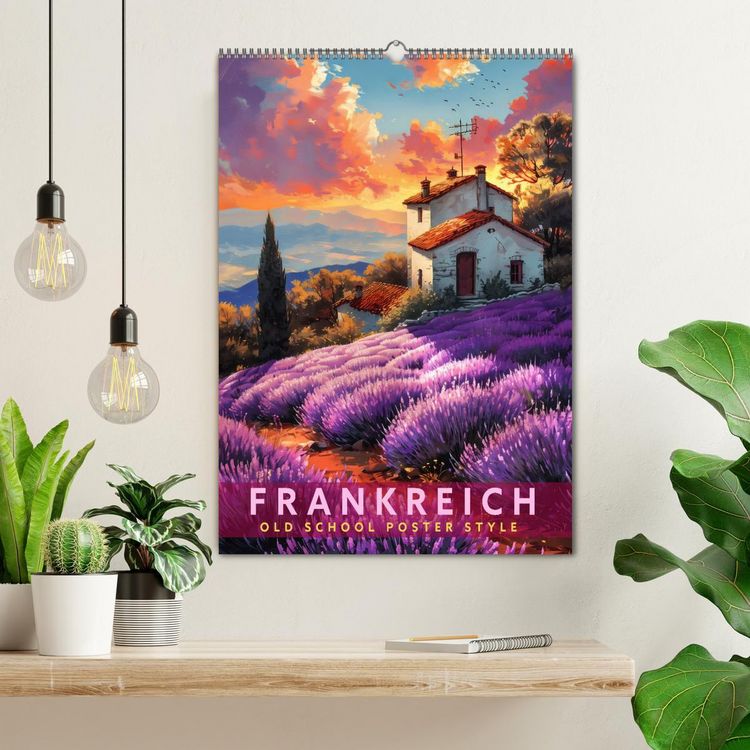 Produktbild: Frankreich - Old School Poster Style (Wandkalender 2026 DIN A2 hoch), CALVENDO Monatskalender
