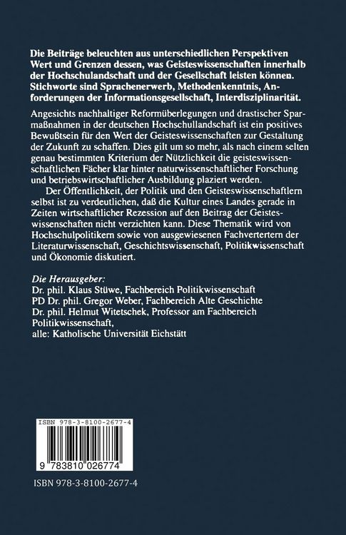 Produktbild: Geisteswissenschaften und Wissenschaftspolitik an der Schwelle zum dritten Jahrtausend