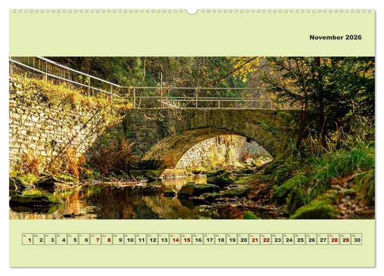 Produktbild: Die schwarze Pockau im Herbstgewand (hochwertiger Premium Wandkalender 2026 DIN A2 quer), Kunstdruck in Hochglanz