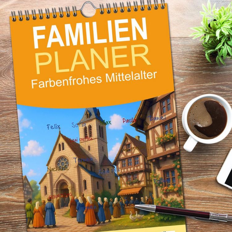 Produktbild: Familienplaner 2026 - Farbenfrohes Mittelalter mit 5 Spalten (Wandkalender, 21 x 45 cm) CALVENDO