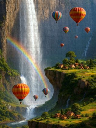 Produktbild: CALVENDO Puzzle Aufsteigen am Regenbogen entlang - Hei&szlig;luftballons in surrealer Landschaft | 1000 Teile Lege-Gr&ouml;&szlig;e 64x48cm Foto-Puzzle f&uuml;r gl&uuml;ckliche