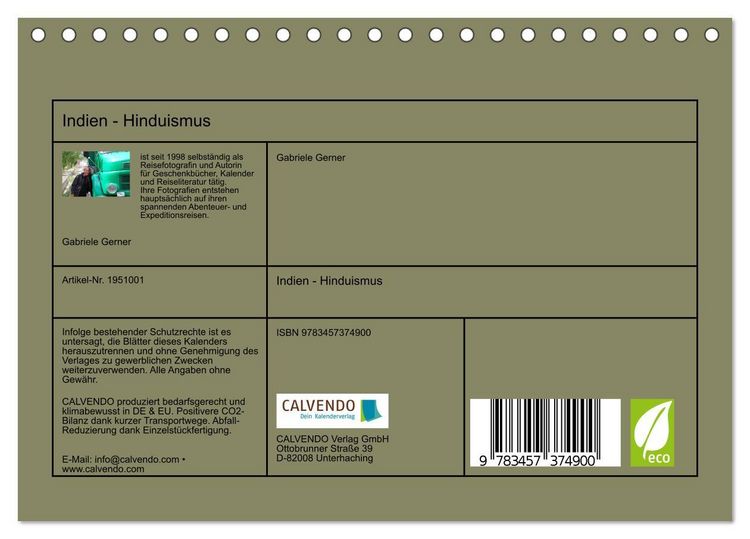 Produktbild: Indien - Hinduismus (Tischkalender 2026 DIN A5 quer), CALVENDO Monatskalender