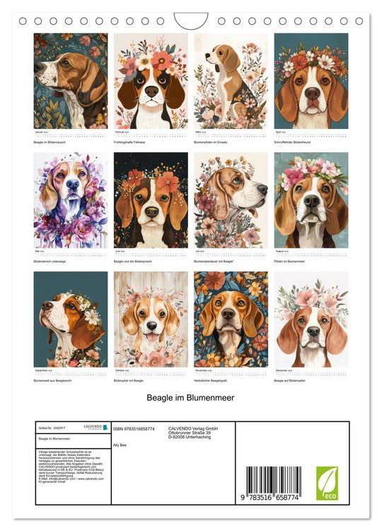 Produktbild: Beagle im Blumenmeer (Wandkalender 2026 DIN A4 hoch), CALVENDO Monatskalender