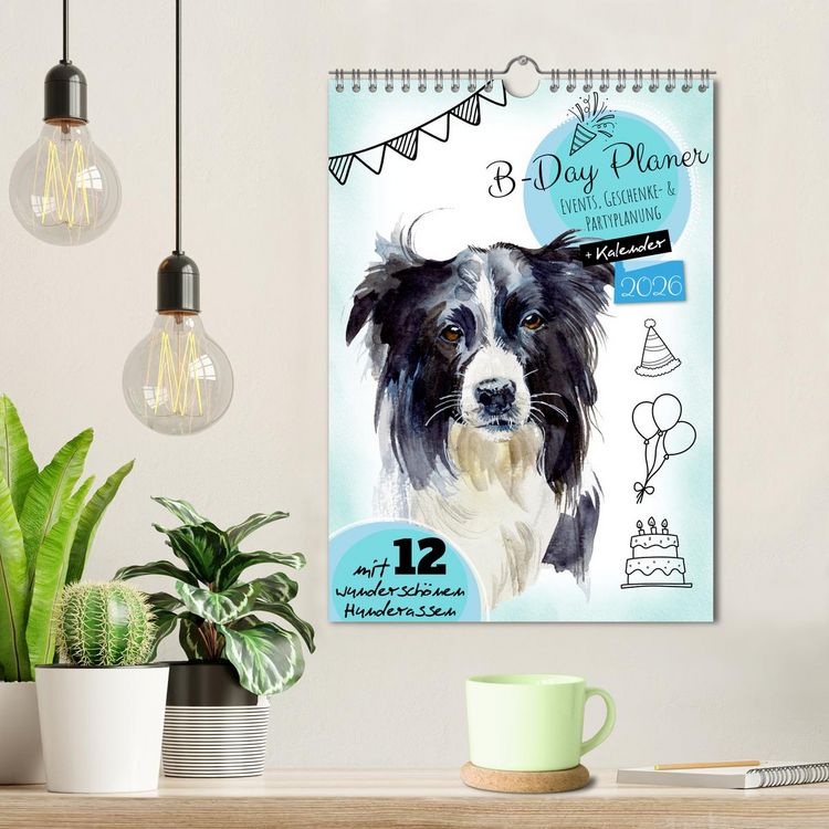 Produktbild: B-DAY PLANER - Aquarell Hunderassen - F&uuml;r Termine, Geschenke, Eventdetails & mehr (Wandkalender 2026 DIN A4 hoch), CALVENDO Monatskalender