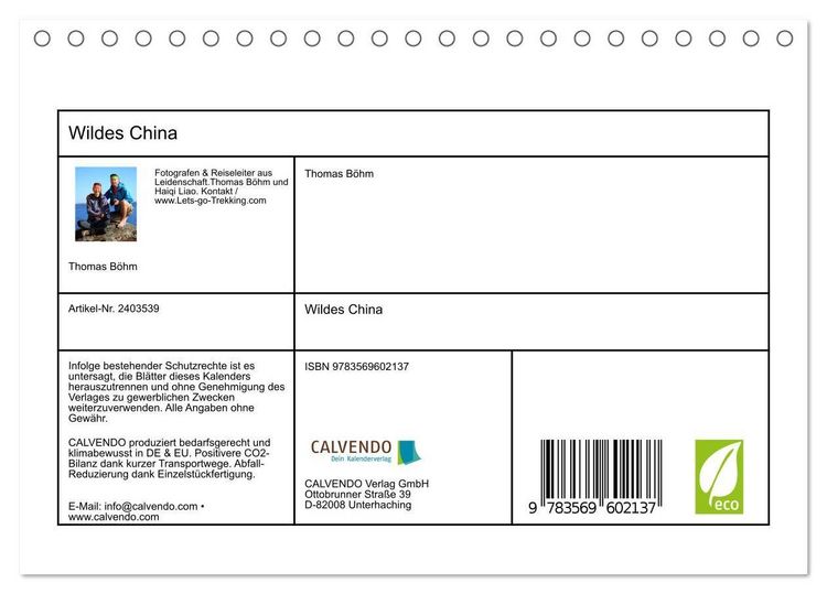 Produktbild: Wildes China (Tischkalender 2027 DIN A5 quer), CALVENDO Monatskalender