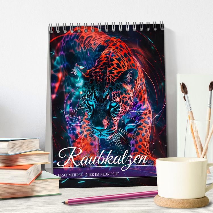 Produktbild: Raubkatzen - Geschmeidige J&auml;ger im Neonlicht (Tischkalender 2026 DIN A5 hoch), CALVENDO Monatskalender