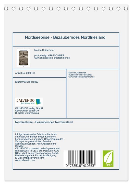 Produktbild: Nordseebrise - Bezauberndes Nordfriesland (Tischkalender 2026 DIN A5 hoch), CALVENDO Monatskalender