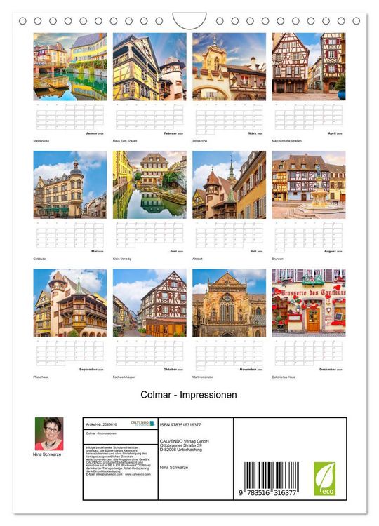 Produktbild: Colmar - Impressionen (Wandkalender 2026 DIN A4 hoch), CALVENDO Monatskalender