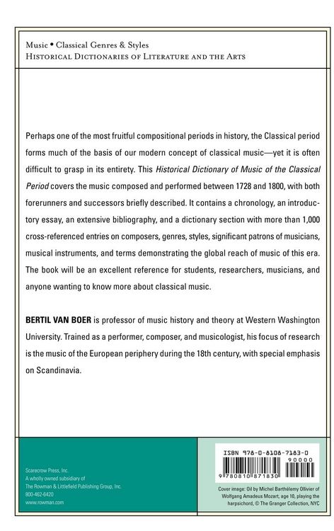 Produktbild: Historical Dictionary of Music of the Classical Period