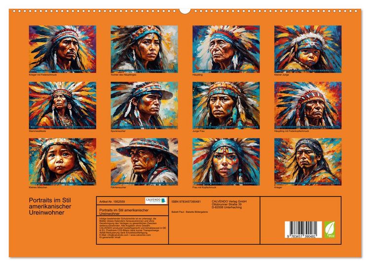 Produktbild: Portraits im Stil amerikanischer Ureinwohner (hochwertiger Premium Wandkalender 2026 DIN A2 quer), Kunstdruck in Hochglanz