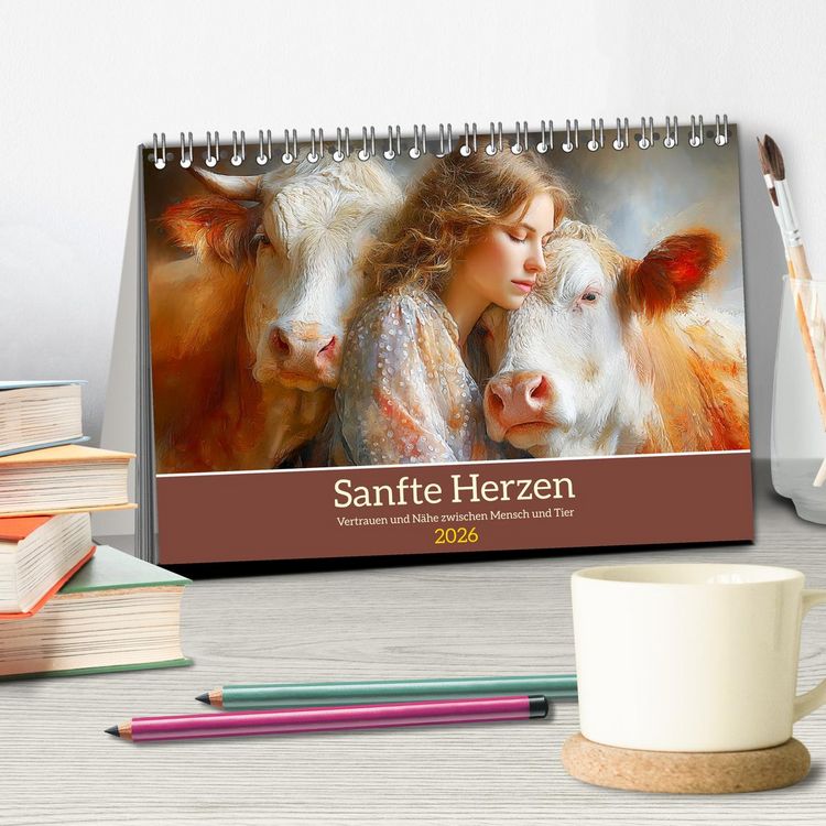 Produktbild: Sanfte Herzen. Vertrauen und N&auml;he zwischen Mensch und Tier (Tischkalender 2026 DIN A5 quer), CALVENDO Monatskalender