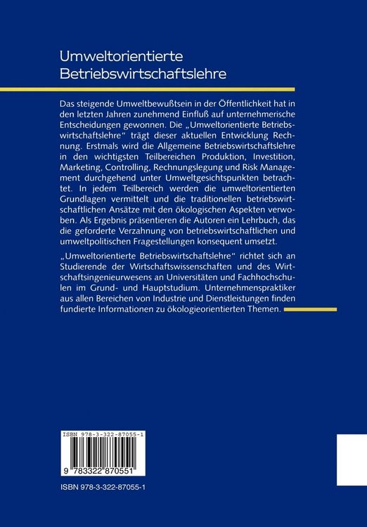 Produktbild: Umweltorientierte Betriebswirtschaftslehre