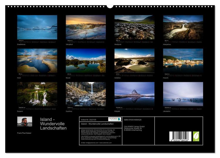 Produktbild: Island - Wundervolle Landschaften (hochwertiger Premium Wandkalender 2026 DIN A2 quer), Kunstdruck in Hochglanz