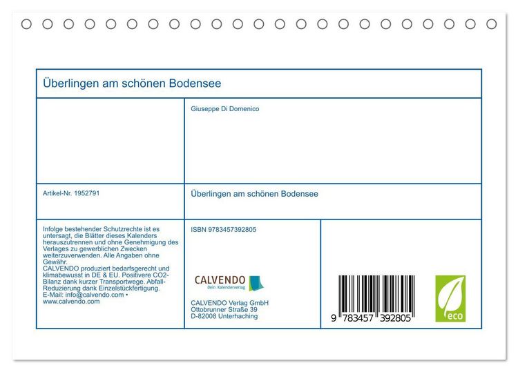 Produktbild: &Uuml;berlingen am sch&ouml;nen Bodensee (Tischkalender 2026 DIN A5 quer), CALVENDO Monatskalender