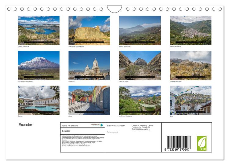 Produktbild: Ecuador (Wandkalender 2026 DIN A4 quer), CALVENDO Monatskalender