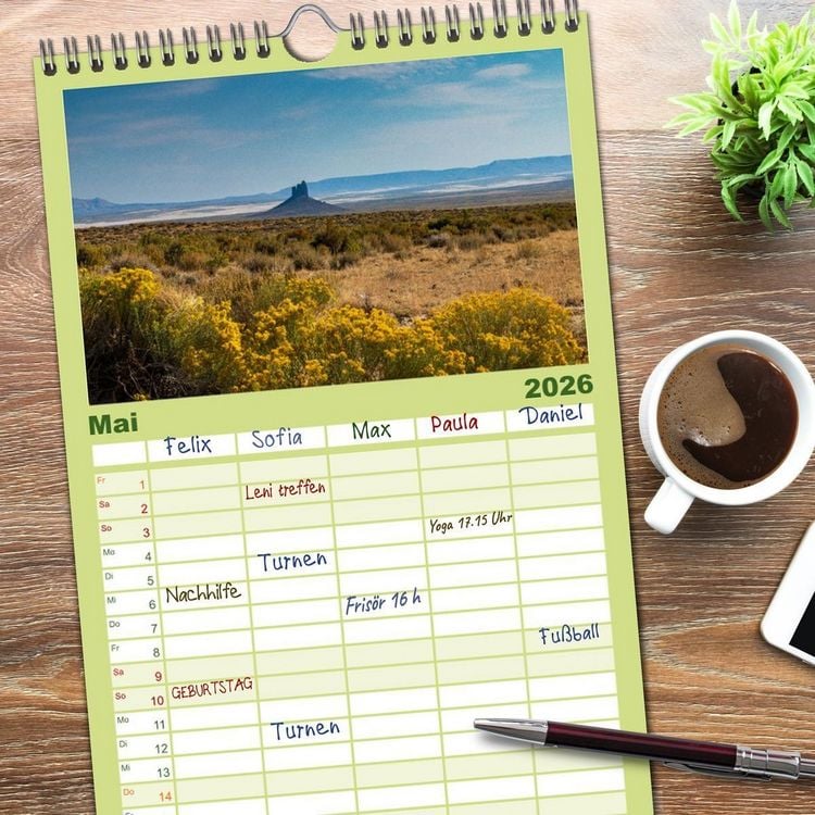 Produktbild: Familienplaner 2026 - Westw&auml;rts - &Uuml;ber die Rocky Mountains zum Pazifik mit 5 Spalten (Wandkalender, 21 x 45 cm) CALVENDO