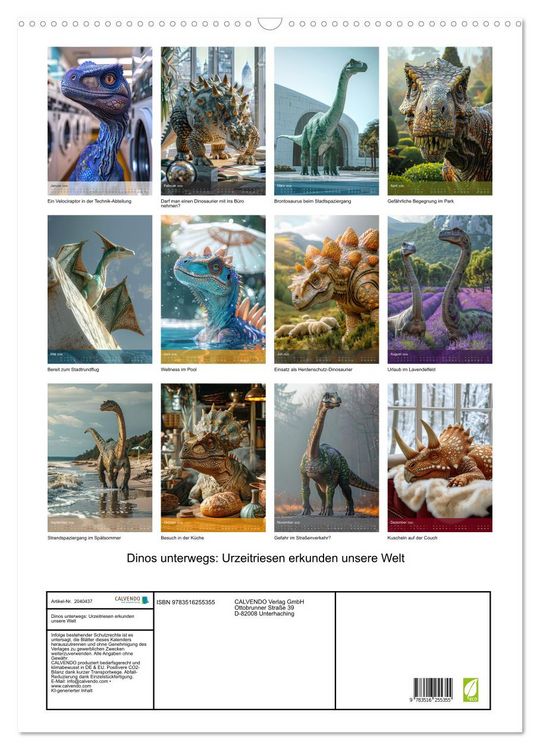 Produktbild: Dinos unterwegs: Urzeitriesen erkunden unsere Welt (Wandkalender 2026 DIN A2 hoch), CALVENDO Monatskalender