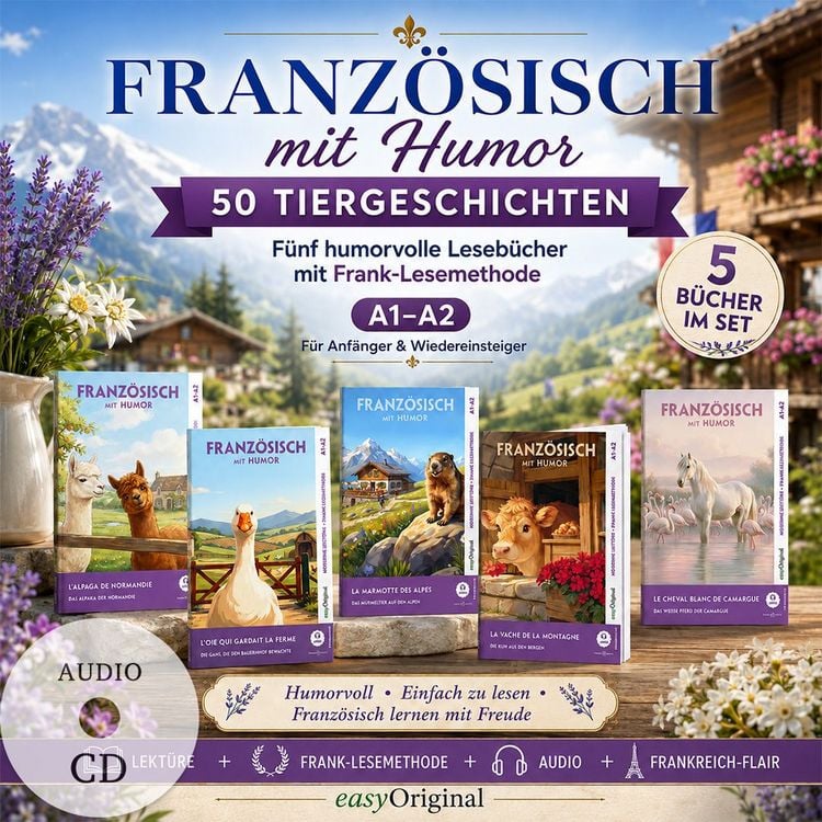 Produktbild: Franz&ouml;sisch mit Humor: 50 Tiergeschichten A1-A2 (+ 5 Audio-CDs)