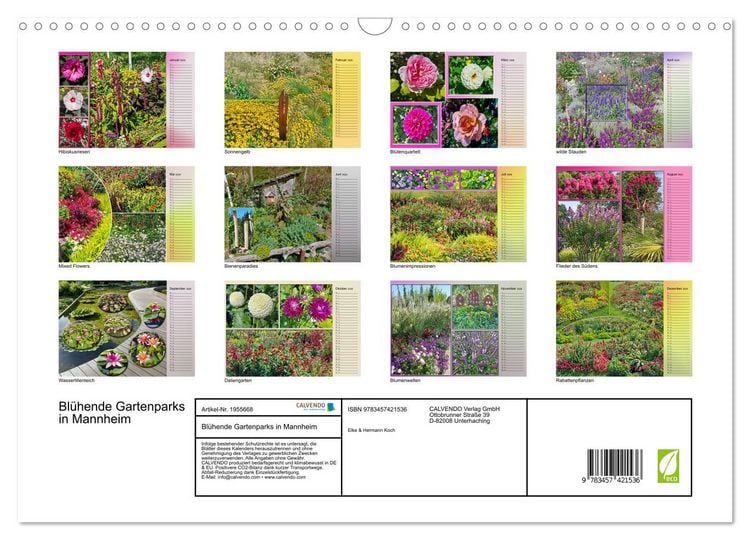 Produktbild: Bl&uuml;hende Gartenparks in Mannheim (Wandkalender 2026 DIN A3 quer), CALVENDO Monatskalender