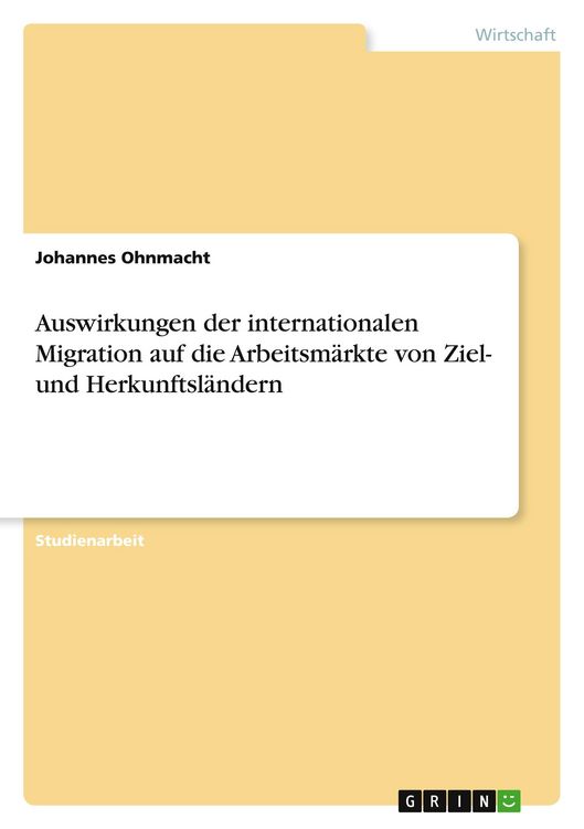 Produktbild: Ohnmacht, J: Auswirkungen der internationalen Migration auf