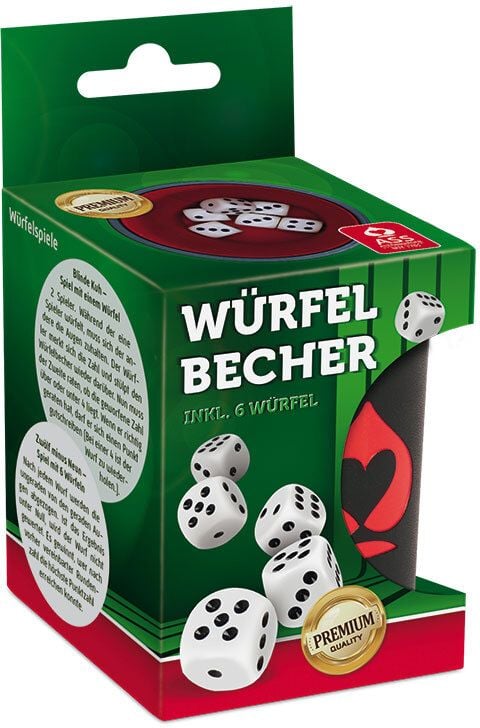 Produktbild: Premium W&uuml;rfelbecher + 6 W&uuml;rfel, Aufh.-FS, VE 6