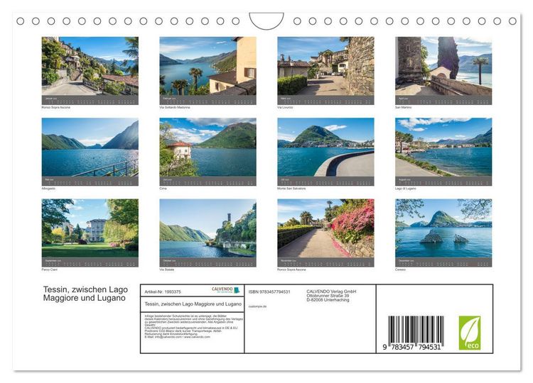 Produktbild: Tessin, zwischen Lago Maggiore und Lugano (Wandkalender 2026 DIN A4 quer), CALVENDO Monatskalender