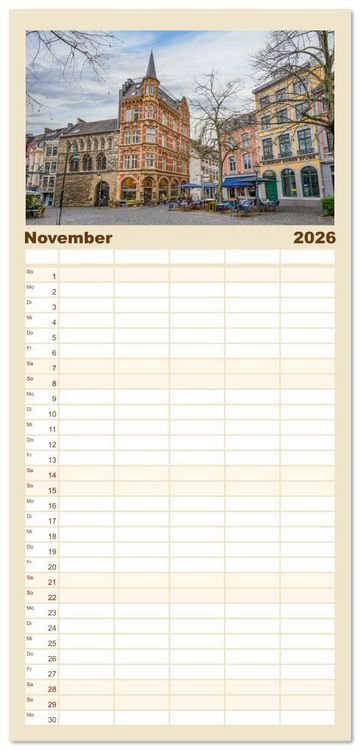 Produktbild: Familienplaner 2026 - Aachen Impressionen mit 5 Spalten (Wandkalender, 21 x 45 cm) CALVENDO